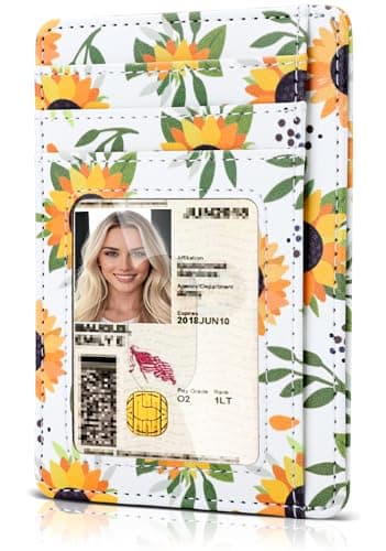 Image of Teskyer Women Card Holder Wallet, Slim Credit Card Wallets, Minimalist, RFID Blocking, 1 ID Window, Holds up to 8 Cards, Sunflower