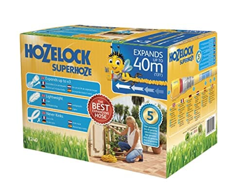 Image of HOZELOCK - Superhoze Expanding Hose 40 m : Flexible Hose, Stretches up to 3x Original Length | With 2 Aquastop Fittings for a Watertight Connection: Ready to Use [8240A1240] Yellow & Grey