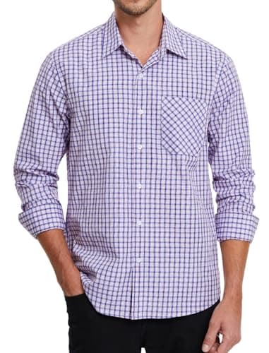 Image of Enlision Mens Shirt Long Sleeve Smart Casual Plaid Check Work Shirts for Men Gingham Country Overshirt Button Down Top with Pocket Regular Fit, Red Blue White, M