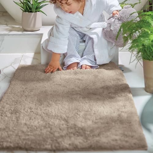 Image of HUG RUG Bamboo Bath Mat, Soft and Absorbent, Plush, Quick-Dry, Non-Slip,Latte 60X100cm