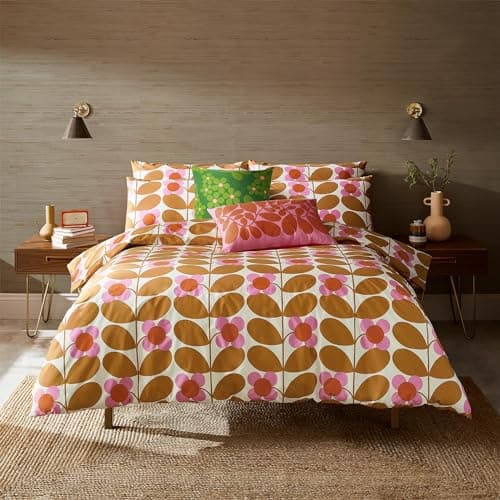 Image of Orla Kiely Bedding - Stem Bloom Saffron 100% Cotton Duvet Cover Set (Super King Size Duvet Cover Set: 260cm x 220cm)
