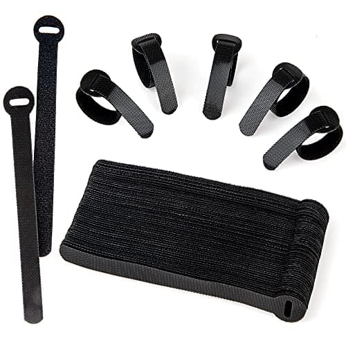 Image of ARMIZ 60 x Reusable Cable Ties Black, Adjustable Releasable Hook and Loop Cable Straps for PC Cable Management, Organizing Cords, TV, Desk
