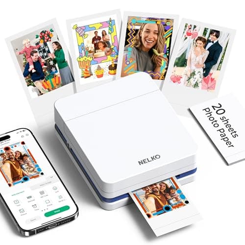 Image of Nelko Photo Printer, PP01 Color Portable Mini Photo Printer, Instant Smartphone Inkjet Sticker Printer, Sticky-Back Photos, for iOS & Android, Picture Printer for Christmas, Fun Editing App, White
