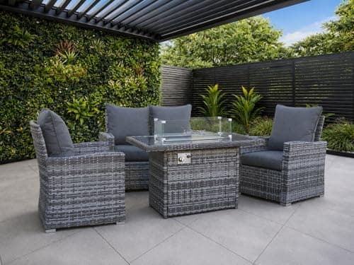 Image of GOODS EMPORIUM 4 Seater Rattan Garden Furniture Set with Fire Pit Table - Outdoor Patio furniture - Conservatory Sofa sets - RAIN COVER INCLUDED (Dark Grey, 4 Seater with Fire Pit Table)