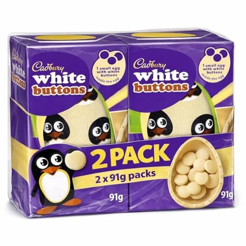 Image of 2 Pack Cadbury White Chocolate Buttons Easter Egg, Includes White Chocolate Buttons Inside Egg Perfect For Easter Egg Hunt School Offices Gift For Kids Adults