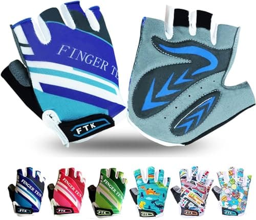 Image of Kids Cycling Gloves Half Finger Gel Padded Non-Slip Breathable, Junior Glove Girls Boys Fingerless Adjustable for Mountain Bike Running Riding Sport Outdoor Biking Skating (Navy, Medium)