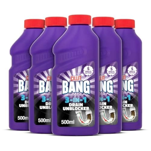 Image of Cillit Bang 3-in-1 Power Cleaner Odour Stop Drain Unblocker Gel, Drain Cleaner For Kitchen Sink Drains, Bathroom Showers, Baths & Basins (Pack of 5)