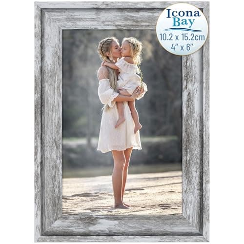 Image of Icona Bay - 6x4 Azure Grey Picture Frame - Cape Cod Style 6 x 4 Photo Frame - - Table Top or Wall Mount - Bayou Collection