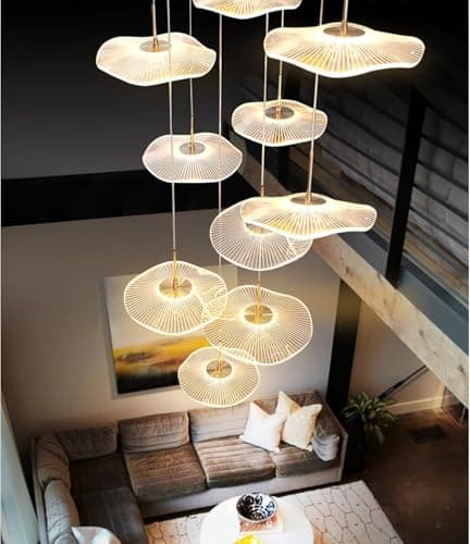 Image of AiPaiTe Extra Long Stairwell Chandelier, Large Multi-Tier Modern Gold Hanging Pendant Light for Tall, Dimmable Linear Spiral Lotus Leaf LED Lamp for Luxury Foyer, Staircase&Villa Lighting(11 Light)