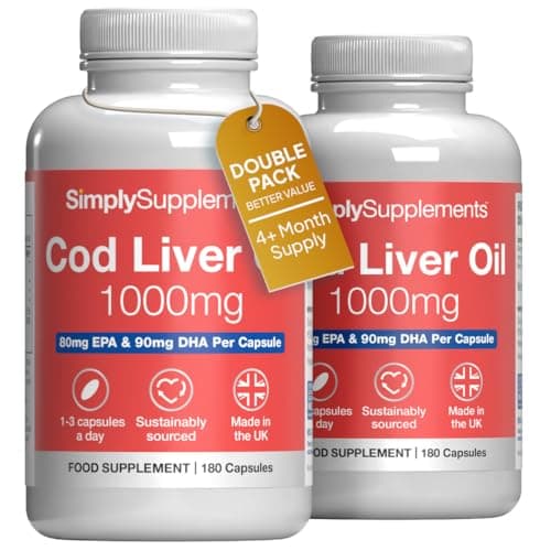 Image of Pure Cod Liver Oil 1000mg | Supports Heart, Brain, Vision & Immune Health | 240mg of EPA and 270mg of DHA per Serving | 360 Capsules | Made in The UK | Made with MSC-Certified Cod Liver Oil