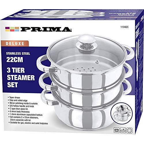 Image of New 22CM Stainless Steel 3 Tier Steamer Cooker Pot Set Glass LID COOKWARE Food