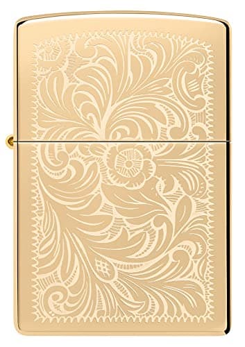 Image of Zippo Windproof Lighter - Venetian Model - High Polish Brass Finish - Lustre - Refillable - Reusable - Windproof Design - Gift Box - Made in USA