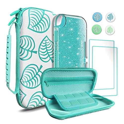 Image of TIKOdirect Carrying Case for Switch lite, Shockproof Portable Travel Bag with Glitter Galaxy case, Screen Protectors and Cute Leaf Thumb Grips Caps, Leaf Green