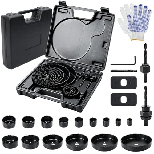 Image of COEWUR 26pcs Hole Saw Sets, 19-152mm Hole Cutter Set, Holesaw Set with Storage Box and Gloves, Carbon Steel Downlights Drill Bit Tools for Drilling Soft Metal, Wood, Pvc, Plastic