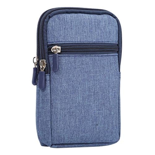 Image of DFV mobile - Universal Multi-functional Vertical Stripes Pouch Bag Case Zipper Closing Carabiner for => ALCATEL OT-300 > Blue (17 x 10.5 cm)