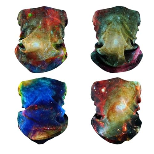 Image of SMEHCF 4 Multipurpose Bandanas for Women Men Headband Balaclava Hair Head Scarf Face Half Airsoft Paintball Mask Neck Gaiters Breathable Reusable Washable Universe Nebula Galaxy Blure Orange