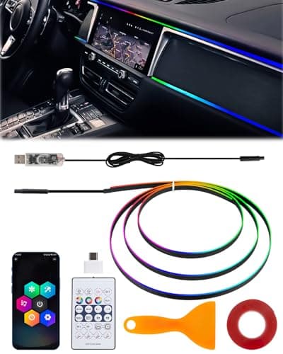 Image of Acrylic Car LED Interior Lights with 16 Million Colors, 110cm Interior RGB Ambient Lights, USB Strip Light with APP Remote Controller Music Sync, Atmosphere Lights Kit Cars Decorations for Men Women