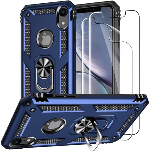 Image of Jihucase for iPhone XR Phone Cases with Screen Protector:[Military Grade Drop Tested] Ring Holder Kickstand Shockproof Anti-Slip Protective Phone Case for iPhone XR 6.1- Blue