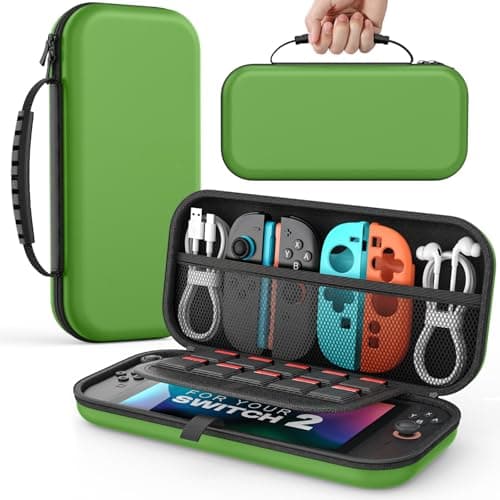 Image of MoKo Carrying Case for Nintendo Switch 2(2025), Protective Hard Shell Portable Travel Carry Case Pouch Holds 10 Cartridges with Pockets for Switch 2 Accessories and Games, Green