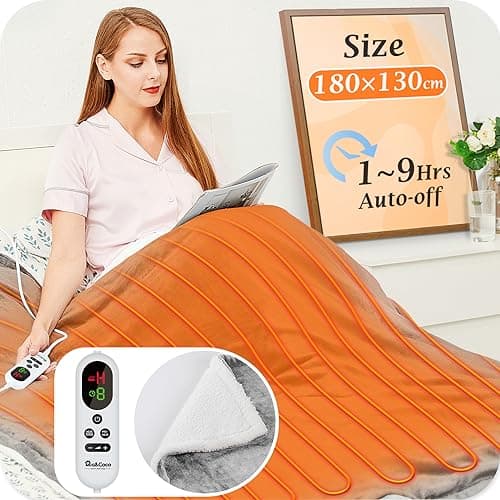 Image of Mia&Coco Electric Heated Blanket Throw Flannel Sherpa Fast Heating 180x130cm, 10 Heat Levels & Up-to-9-Hours Auto-Off Timer & LED Display, for Home Office Use, Machine Washable, ETL Certified, Grey