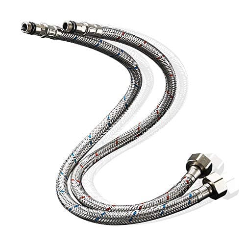 Image of Heable Pack of 2 Kitchen/Basin Monobloc Mixer Tap Connectors Flexi Pipes Tails British Standard Pipe M10 x1/2 Fitting 500mm Long (Silver Pipes)