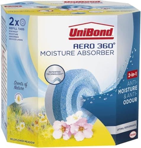 Image of UniBond AERO 360° Moisture Absorber Wildflower Meadow Refill Tab, Aromatherapy, Ultra-Absorbent and Odour-Neutralising, for AERO 360° Dehumidifier, Condensation Absorbers, Twin Pack (2 x 450g)