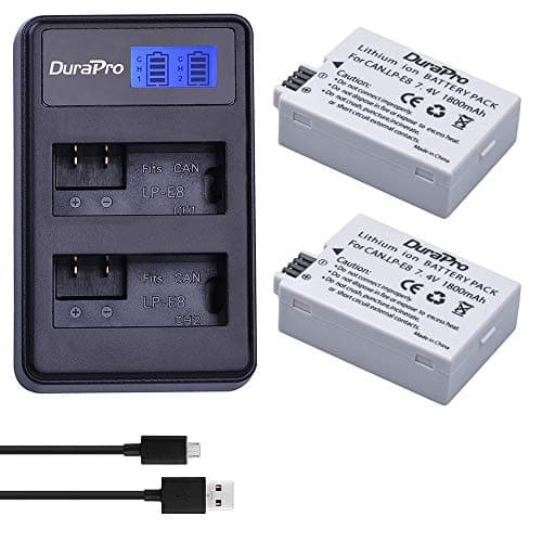 Image of DuraPro 2Pcs LP-E8 Battery + LED USB Dual Charger for Canon EOS 550D, 700D, 600D, 650D, Rebel T2i, T3i, T4i, T5i, Kiss X4, X5, X6i, X7i DSLR Cameras