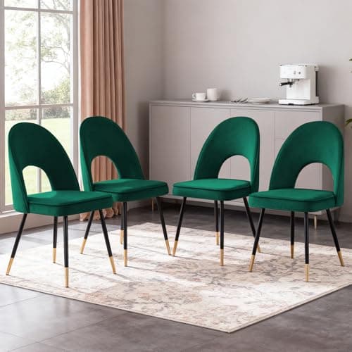 Image of JaHECOME Velvet Green Dining Chairs Set of 4 Modern Side Corner Kitchen Chairs with Golden Metal Legs for Living Room Office(4,Green)