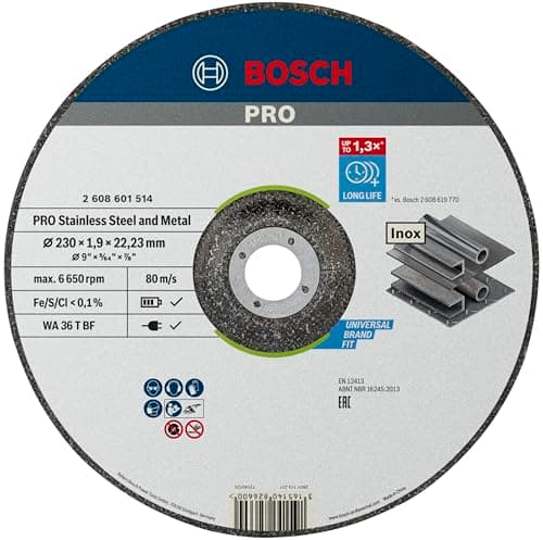 Image of Bosch 1x PRO Stainess Steel and Metal Longlife Thin Cutting Disc for Large Angle Grinder and Bore 22.23 mm (for Steel, Stainless steel, Ø 230 mm, Professional Accessory Large Angle Grinder)