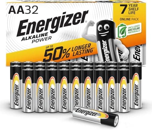 Image of Energizer Alkaline Power - AA Batteries (32 Pack) - Double A Battery 1.5V - Up To 50% Longer Lasting - For Everyday Devices - 100% Recyclable Packaging - 7 Year Shelf-Life [Amazon Exclusive]