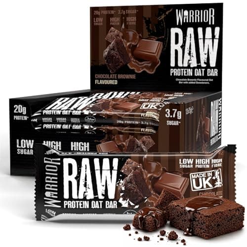 Image of Warrior RAW Protein Bars 12 x 75g – 20g High Protein Bar, Low Sugar High Fibre Oat Protein Flapjack – Protein Snacks, Meal Replacement Bars (Chocolate Brownie)