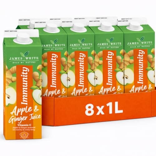 Image of James White Apple Ginger Juice with Added Vitamin C, Immunity Support Drink, 1L Cartons (Pack of 8) Plant-Based, Vegan, No Artificial Additives, No Added Sugar