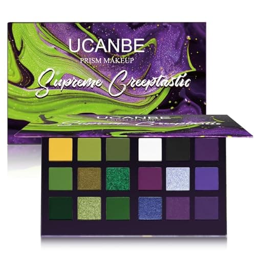 Image of Green Purple Goth Eyeshadow Palette Makeup- 18 Colors Matte Shimmer Metallic Bright & Dark Smoky Gothic Eye Shadows for Halloween Christmas Grinch Witch Beetle-juice Ursula SFX Cosplay Costume Make Up