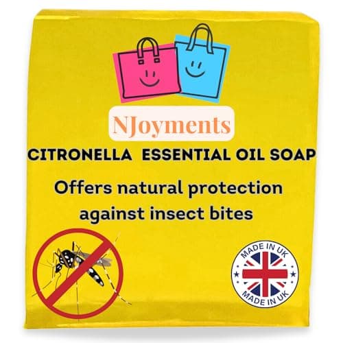 Image of NJoyments – Pure Citronella Essential Oil Soap Bar | 100g x 2 | Exfoliating Soap Mesh Included | Mosquito Repellent | Insect Repellent | Vegan | Deet Free | SLS Free | Perfect for Travel | 2 Pack |