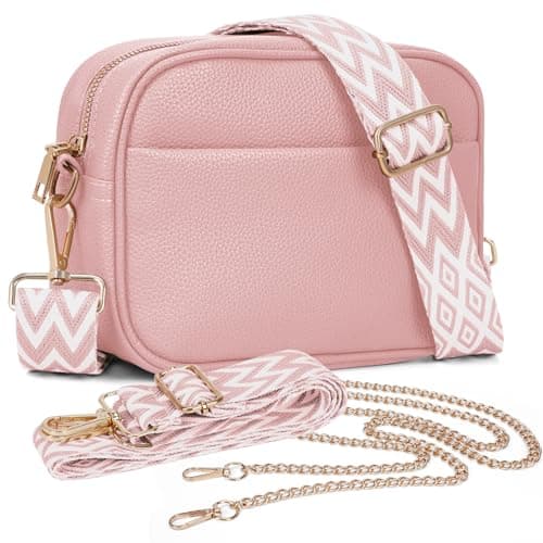 Image of TIAASTAP Crossbody Bags for Women - Leather Handbags & Shoulder Bags Ladies Camera Cross Body Bag with Adjustable Wide Strap and Chain for Travel Shopping Work (Pink)