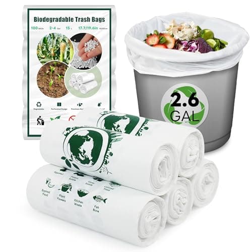 Image of Goodaily Bin Bags 100Pcs, 15 Liter Small Biodegradable Bin Liner Compost Rubbish Bags, 100% Recycled, Tough, Degradable Trash Bags for Household, Office, Kitchen Food Waste(Fits 2-4 Gallon Bins)