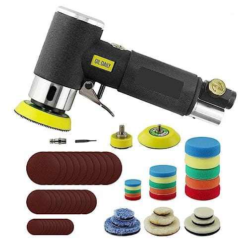 Image of 60Pcs Mini Air Sander Kit, Pneumatic Sander with 1” 2” 3” Backing Plates, Sanding Discs, Buffing Pads for Random Orbital Sanding Buffing Polishing