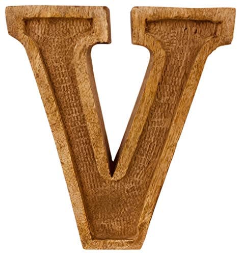 Image of Geko Hand Carved Wooden Embossed Letter V, Brown, Large, One Size