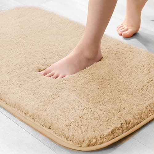 Image of wyewye Microfibre Bath Mat, 2cm Super Thick, Super Absorbent Bathroom Rug 40x60cm Camel