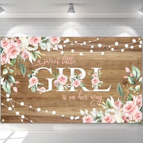 Image of Avezano Girl Baby Shower Backdrop Banner A Sweet Little Girl is on Her Way Banner Decorations Pink Floral Baby Shower Backgroud Party Supplies 70.8 x 43.3 Inch