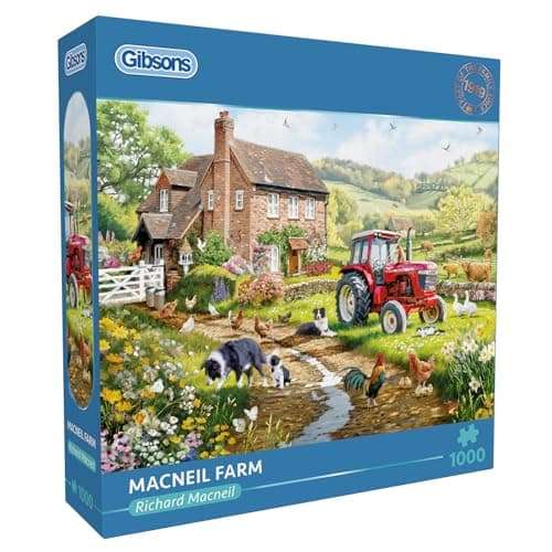 Image of Gibsons Macneil Farm 1000 Piece Jigsaw Puzzle for Adults – Traditional Countryside Scene by Richard Macneil – Farm Life & Animals Artwork – Premium Sustainable Puzzle Made in the UK/EU