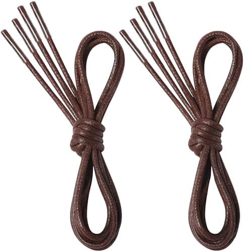 Image of 2 Pairs Premium Waxed Shoe Laces, 2.5MM Thin Round Shoelaces for Formal Leather Dress Boat Wedding Shoes, Replacement Shoestrings for Oxford Brogues Desert Boots Dark Brown 60CM