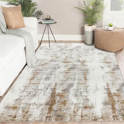 Image of Famibay 160x230cm Beige Washable Rug Modern Abstract Area Rugs Living Room Bedroom Large Non Slip Low Pile Faux Wool Carpet for Dining Room Home Office