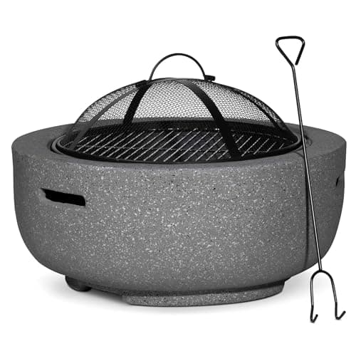 Image of Dellonda Round MgO Fire Pit with BBQ Grill, Ø60cm, Safety Mesh Screen - Dark Grey - DG189