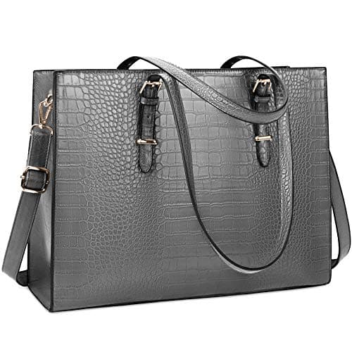Image of Lubardy Laptop Bags for Women Tote Bag 15.6 Inch Leather Large Ladies Handbag Work Bag Designer Business Shoulder Shopping Office Bag Grey