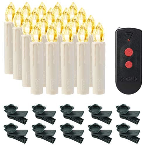 Image of SHYOSUCCE 20pcs Flameless LED Candle Lights Flickering Christmas Tree Candles with Remote, Warm White Taper Candles for Christmas, Weddings, Birthdays, Parties