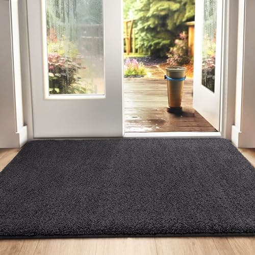 Image of DEXI Dirt Trapper Door Mat Indoor, Non-slip Doormats Inside, Machine Washable, Super Absorbent Entrance Mats Soft Floor Carpet Rug, 90 x 150 cm, Black-Grey