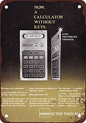 Image of Metal Tin Sign 8X12 Inches 1977 Sharp Super Thin Man Calculator Coffee House Or Home Metal