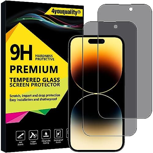 Image of 4youquality Privacy Screen Protector for iPhone 14 Pro (6.1-Inch), Anti Spy Tempered Glass Film, 2-Pack, [LifetimeSupport][Anti-Spy][Impact-Resistant][Anti-Scratch]