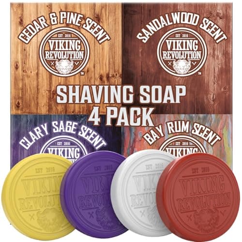 Image of Viking Revolution Shaving Soap for Men - Shave Soap for Use with Shaving Brush and Bowl for Smoothest Wet Shave, Shaving Soap Puck - 4 Pack Variety, Each Pack 2.5oz